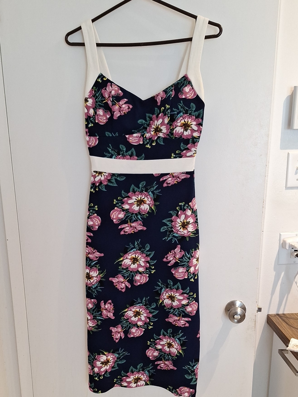 Unique Vintage Navy Dress with Pink Floral